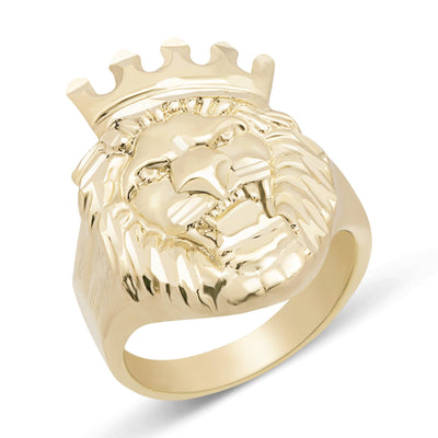 Textured Lion with Crown Ring Solid 10K Yellow Gold - bayamjewelry