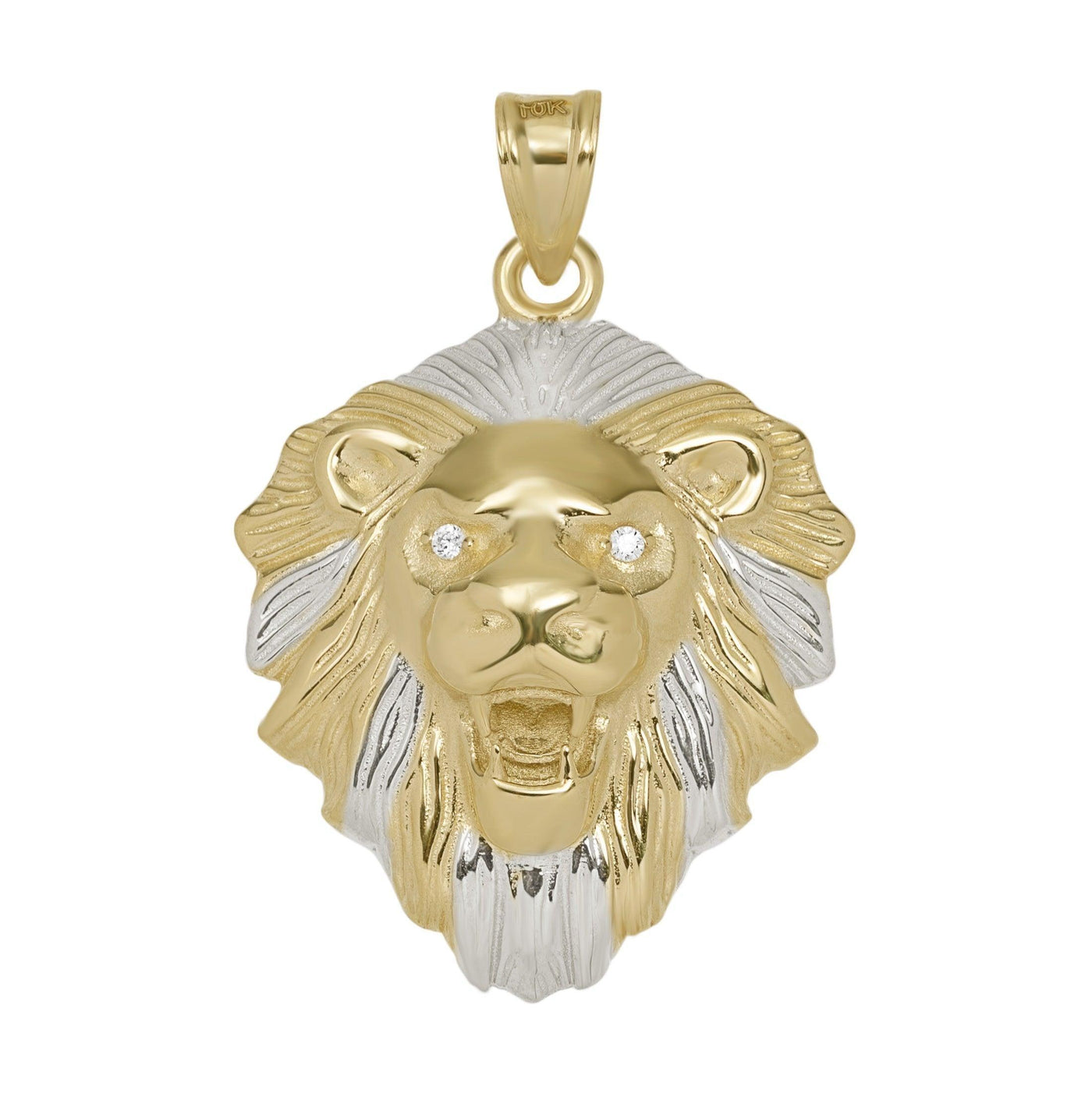 Textured Lion with CZ Eyes Pendant Solid 10K Yellow Gold - bayamjewelry