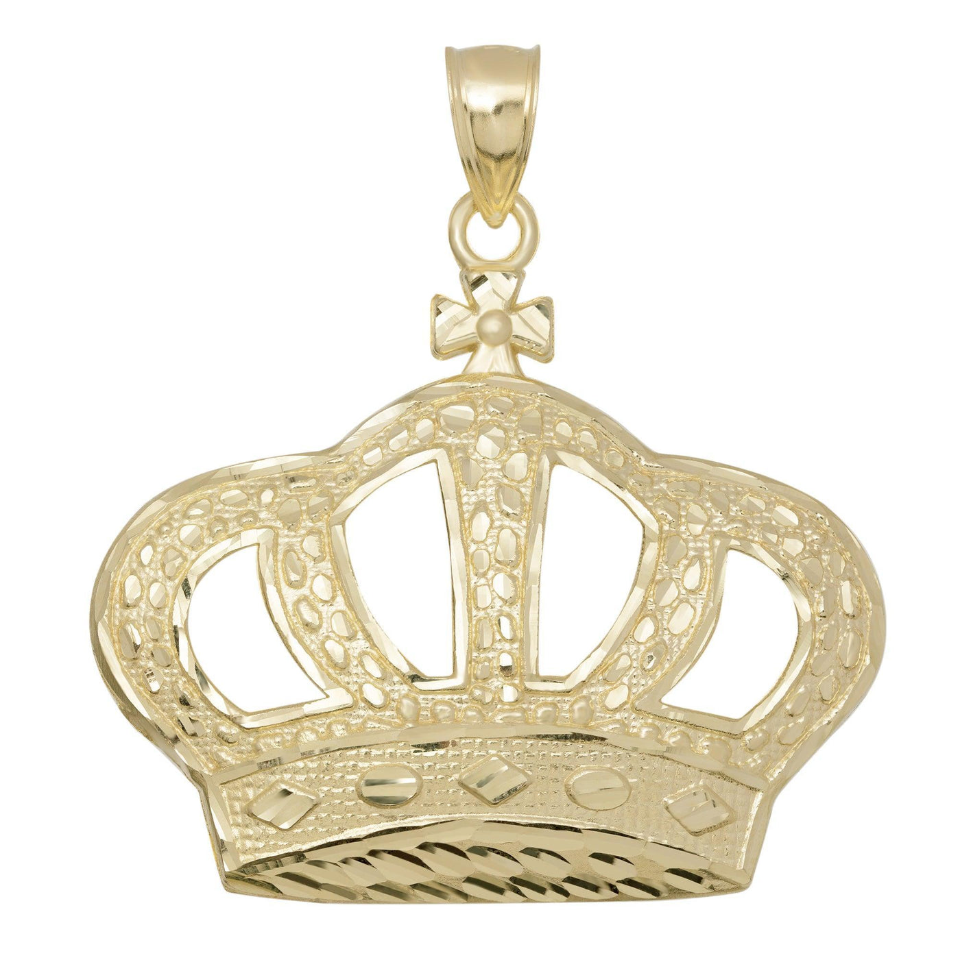 Textured Nugget Style Crown Pendant Solid 10K Yellow Gold - bayamjewelry
