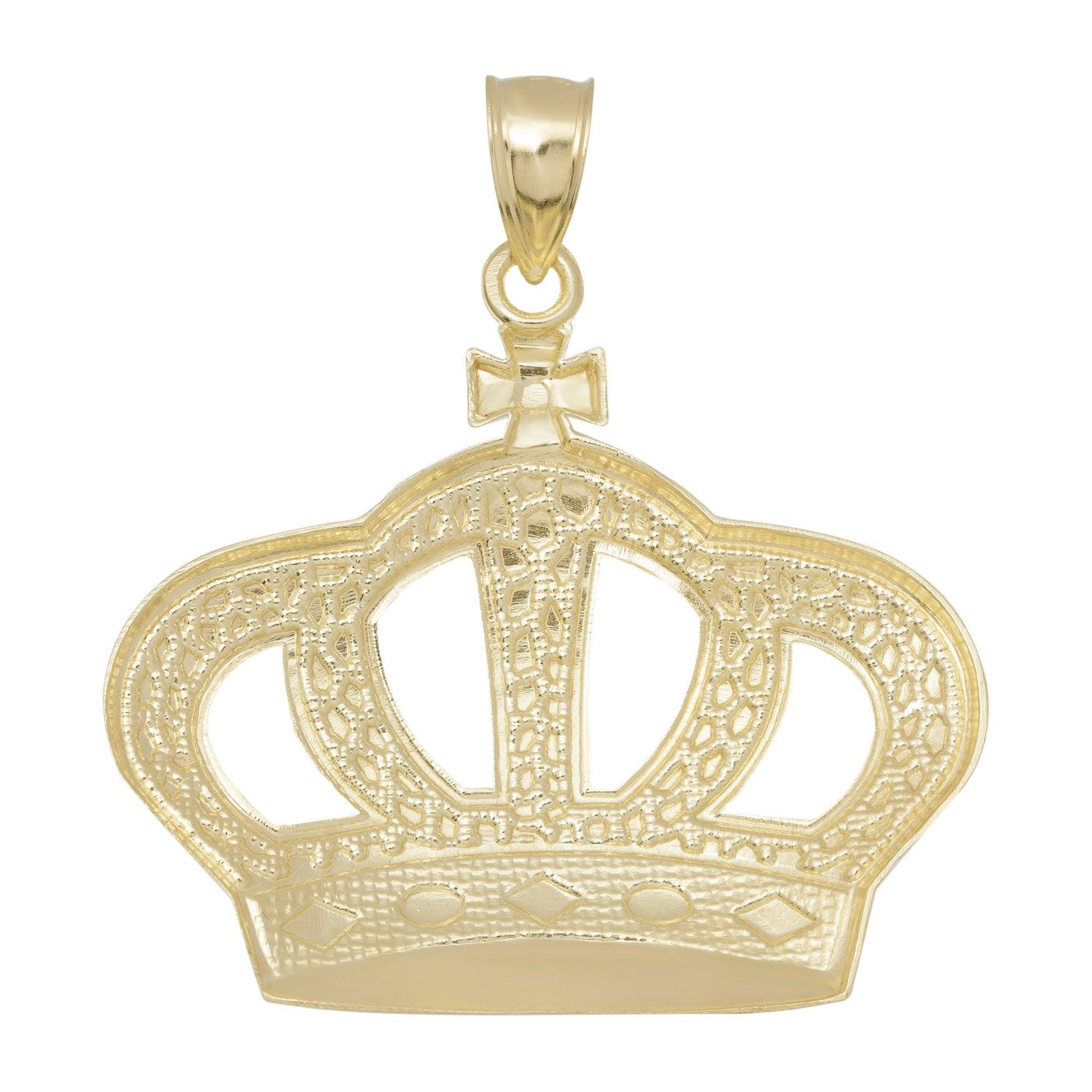 Textured Nugget Style Crown Pendant Solid 10K Yellow Gold - bayamjewelry