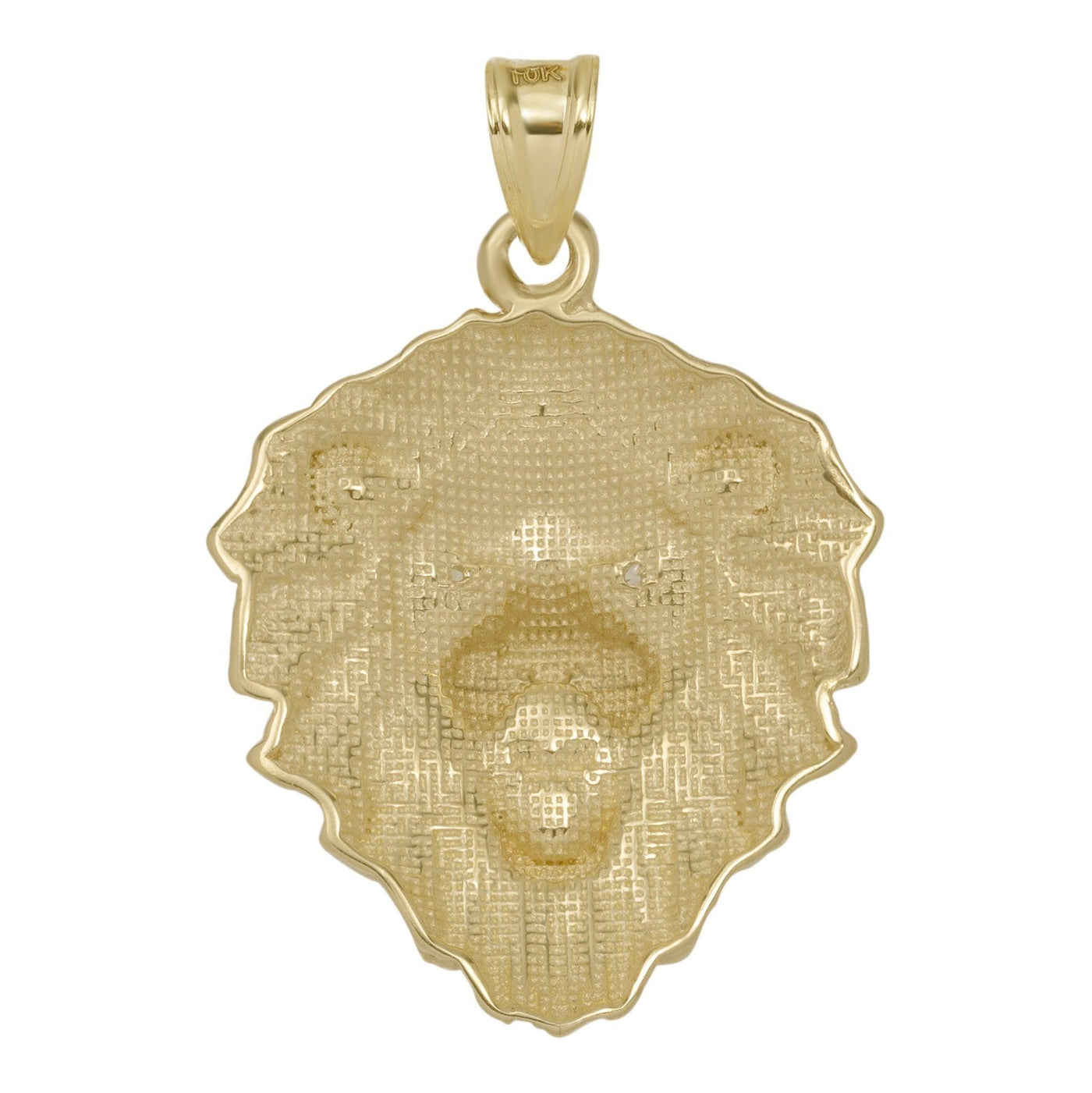 Textured Roaring Lion with CZ Eyes Pendant Solid 10K Yellow Gold - bayamjewelry