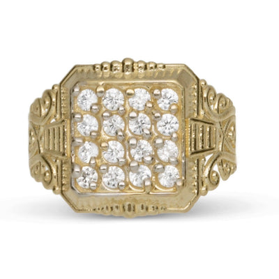 Textured Square CZ Signet Ring Solid 10K Yellow Gold - bayamjewelry
