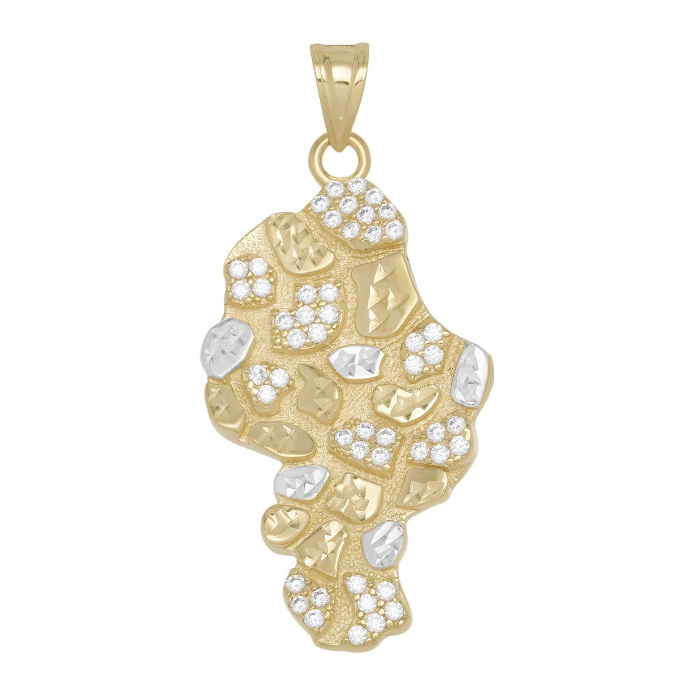 Textured Two-Tone CZ Nugget Pendant Solid 10K Yellow Gold - bayamjewelry
