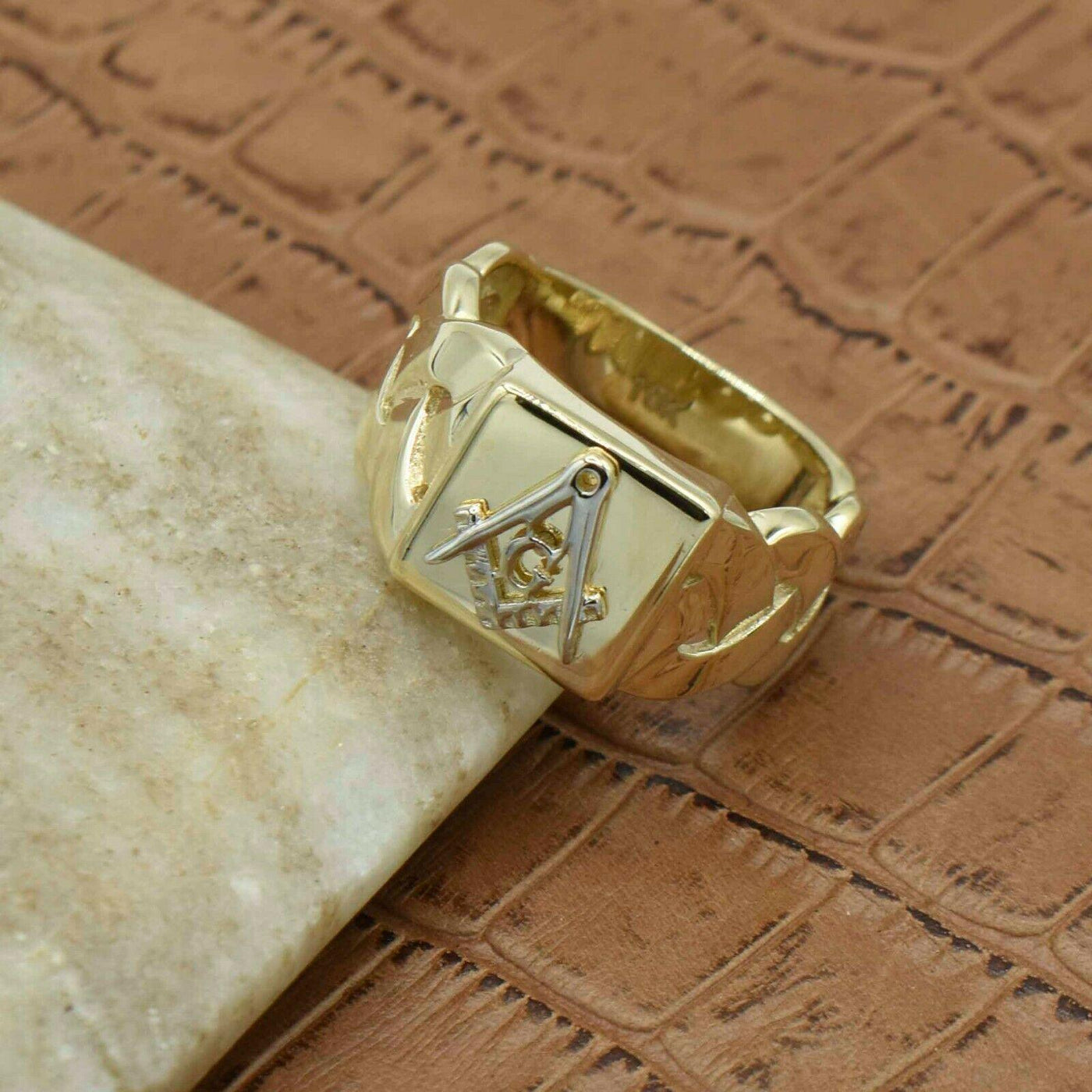 The Square and Compasses Braided Ring Solid 10K Yellow Gold - bayamjewelry