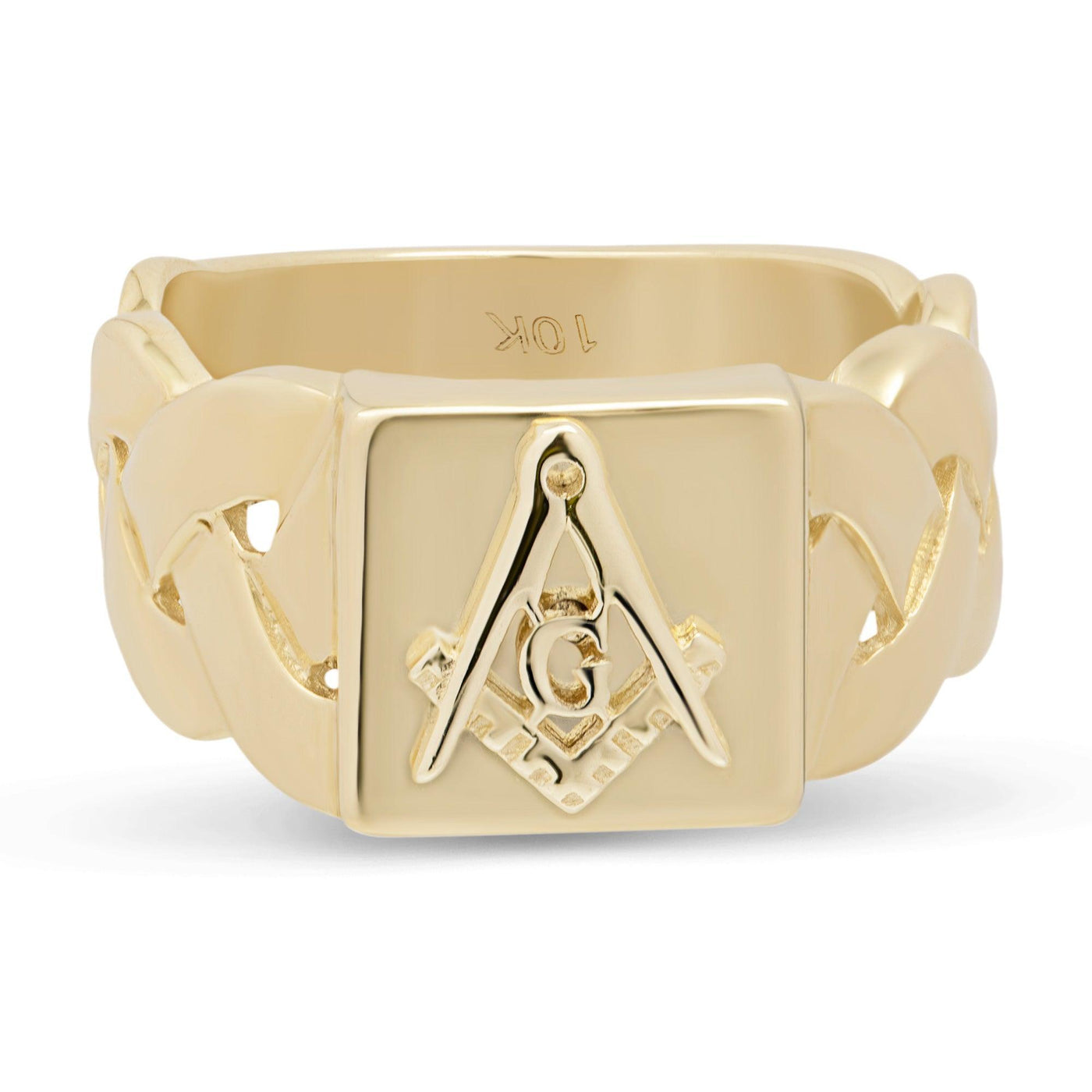 The Square and Compasses Braided Sides Ring Solid 10K Yellow Gold - bayamjewelry