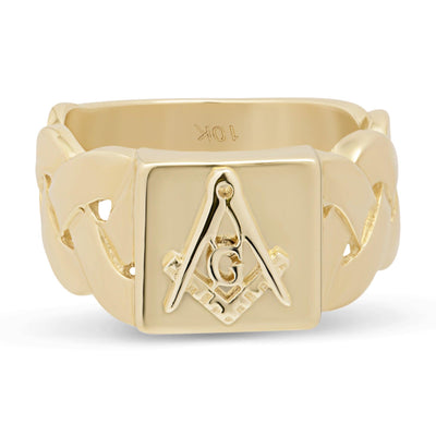 The Square and Compasses Braided Sides Ring Solid 10K Yellow Gold - bayamjewelry