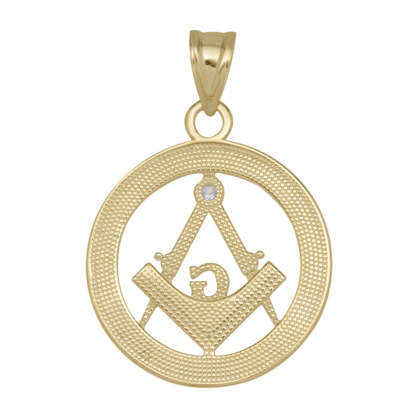 The Square and Compasses Masonic CZ Pendant Solid 10K Yellow Gold - bayamjewelry