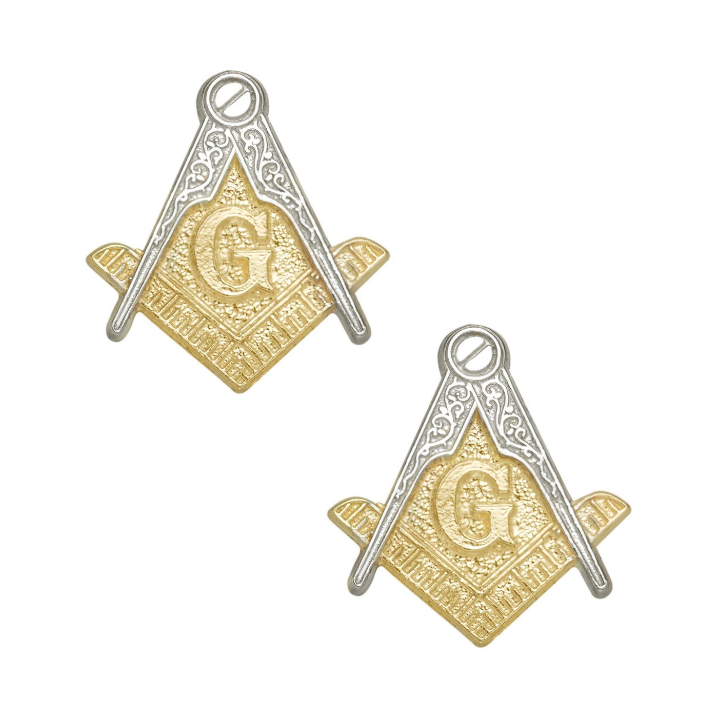 The Square and Compasses Masonic Stud Earrings Solid 10K Yellow Gold - bayamjewelry