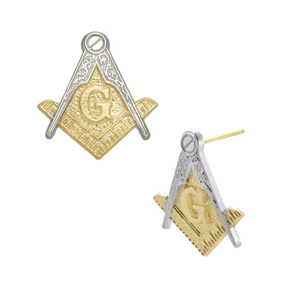 The Square and Compasses Masonic Stud Earrings Solid 10K Yellow Gold - bayamjewelry