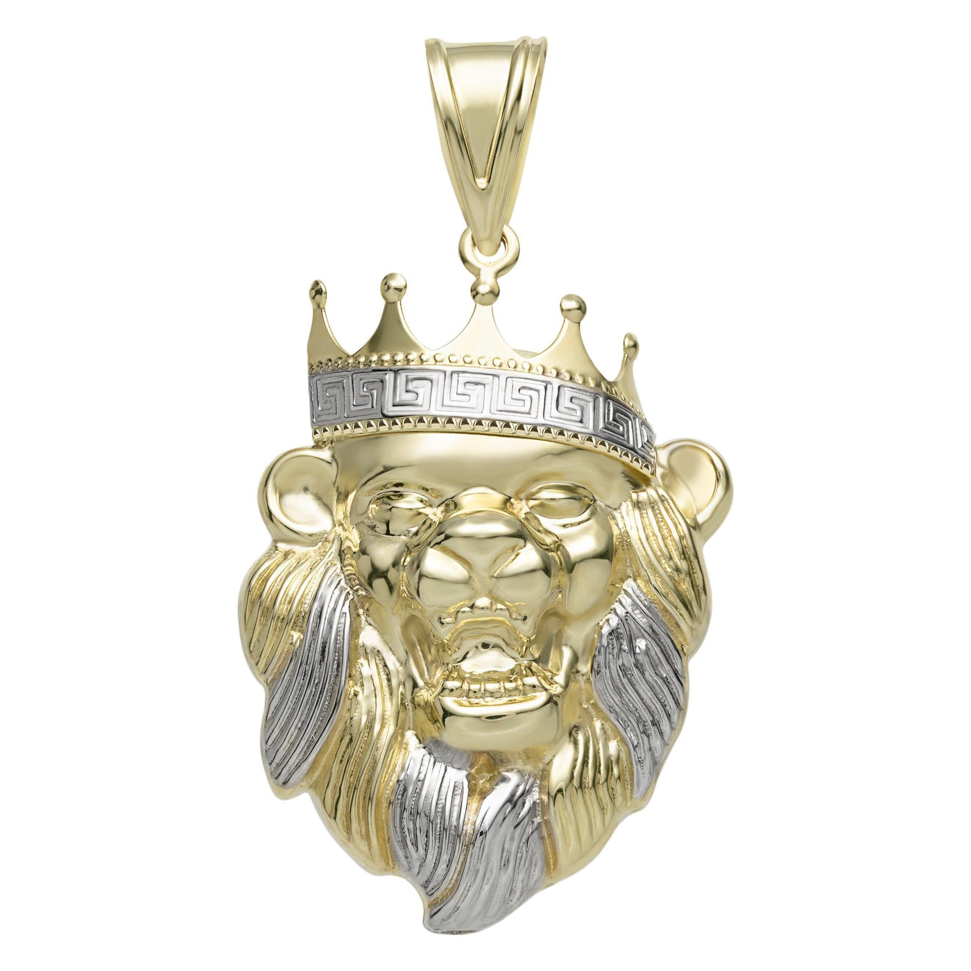 Two-Tone Diamond Cut Roaring Lion Pendant 10K Yellow Gold - bayamjewelry