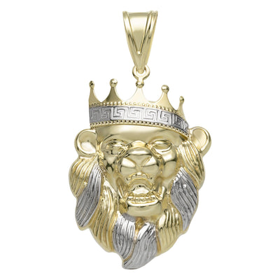 Two-Tone Diamond Cut Roaring Lion Pendant 10K Yellow Gold - bayamjewelry