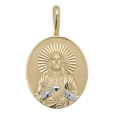Two-Tone Jesus Halo Medallion Pendant Solid 10K Yellow Gold - bayamjewelry