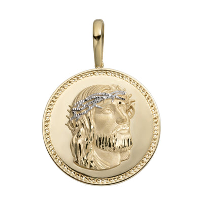 Two-Tone Jesus Medallion Pendant 10K Yellow Gold - bayamjewelry