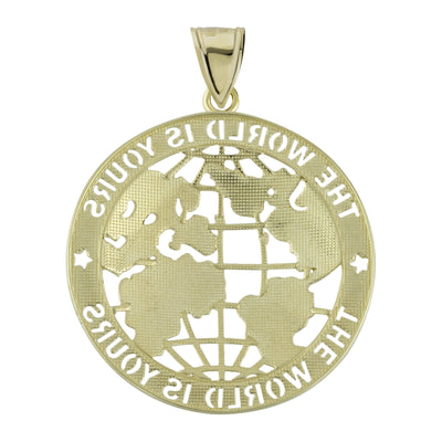 Two-Tone "The World is Yours" Pendant 10K Yellow Gold - bayamjewelry