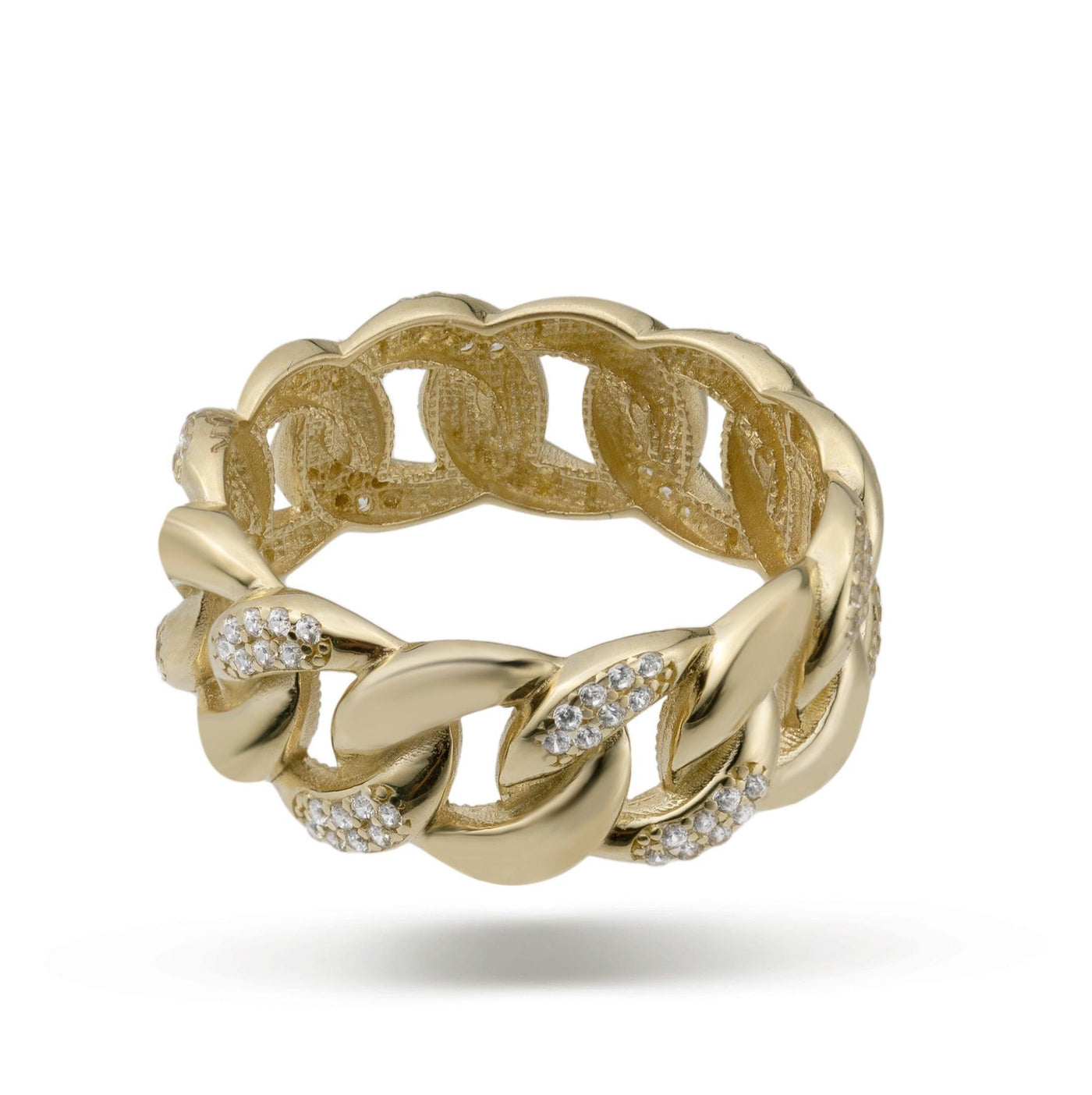 Unisex CZ Miami Cuban Curb Link Ring Solid 10K Yellow Gold Size 10.5 - bayamjewelry