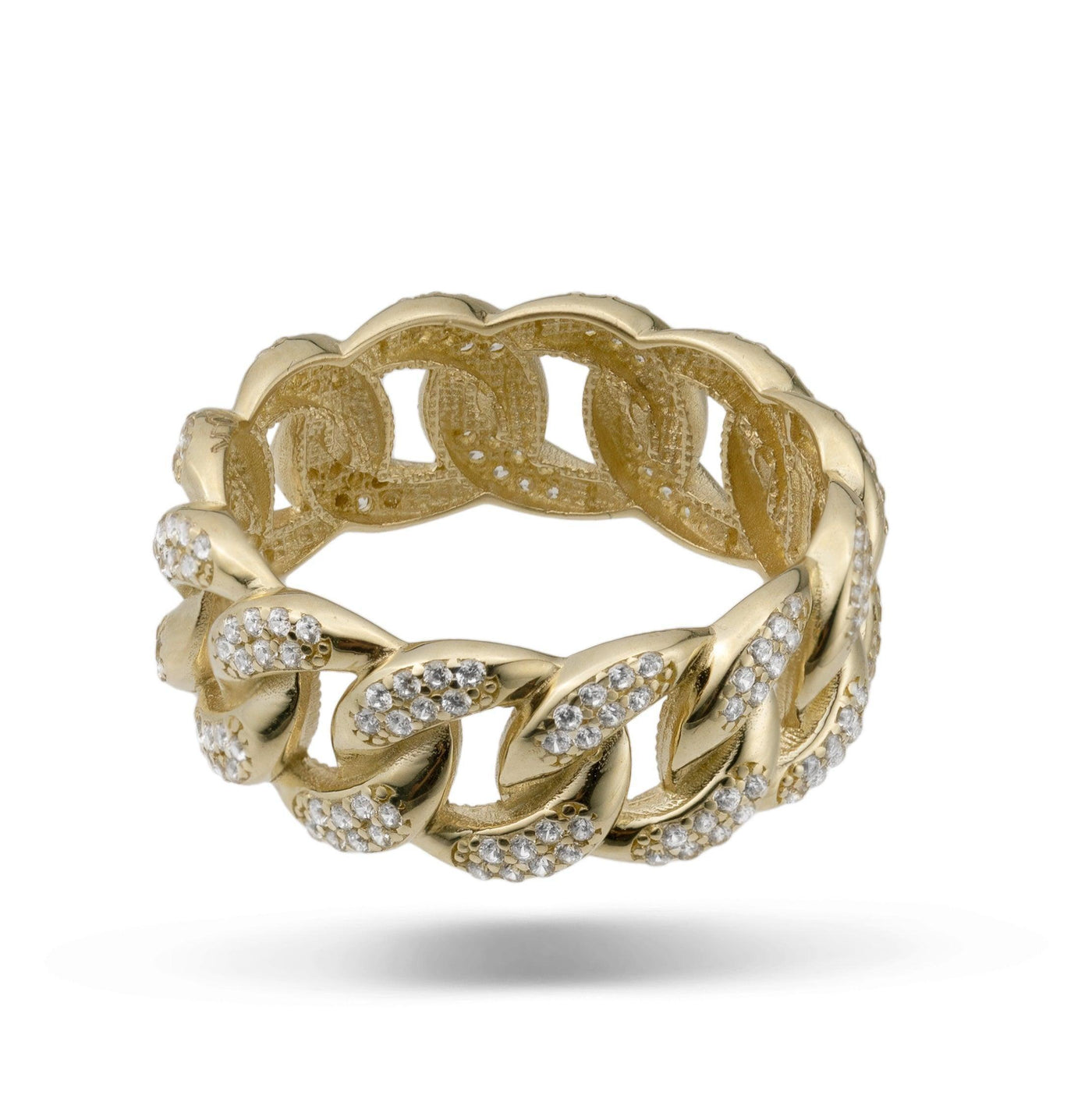 Unisex CZ Miami Cuban Curb Link Ring Solid 10K Yellow Gold Size 11 - bayamjewelry