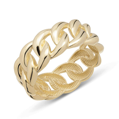 Unisex Miami Cuban Curb Link Ring Solid 10K Yellow Gold Size 10.5 - bayamjewelry