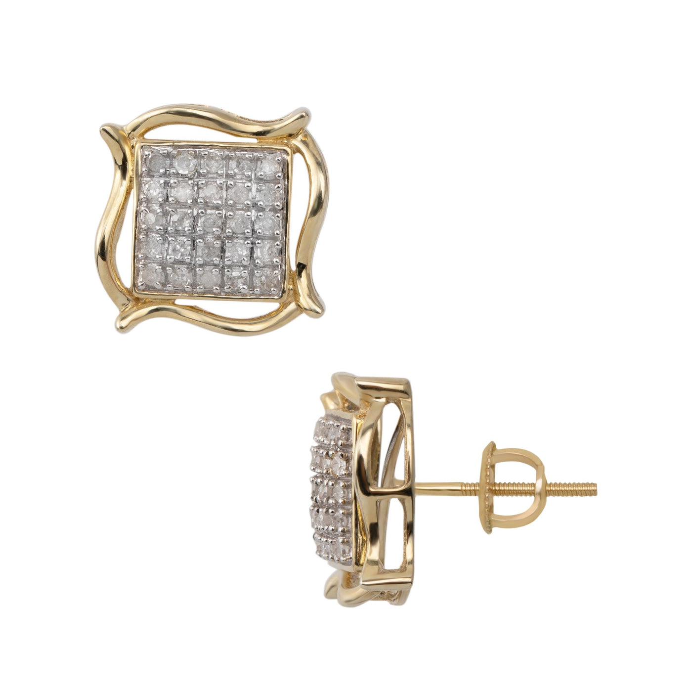 Women's Accent Curved Frame Square Diamond Stud Earrings 0.18ct 10K Yellow Gold - bayamjewelry