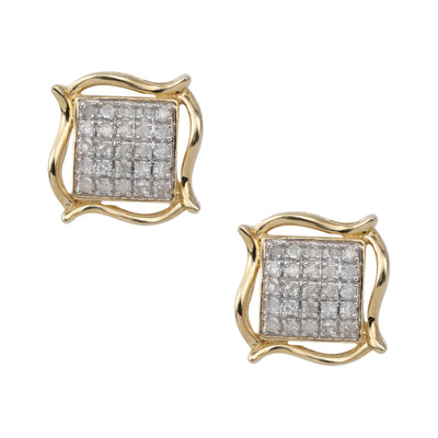 Women's Accent Frame Micro-Pavé Square Diamond Stud Earrings 0.25ct 10K Yellow Gold - bayamjewelry