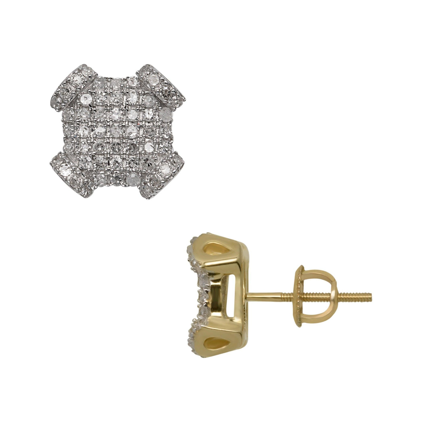 Women's Art Deco Micro-Pavé Diamond Stud Earrings 0.60ct 10K Yellow Gold - bayamjewelry