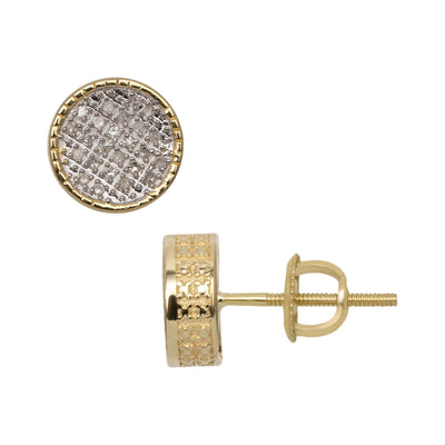 Women's Bead Framed Round Micro-Pavé Diamond Stud Earrings 0.18ct 10K Yellow Gold - bayamjewelry