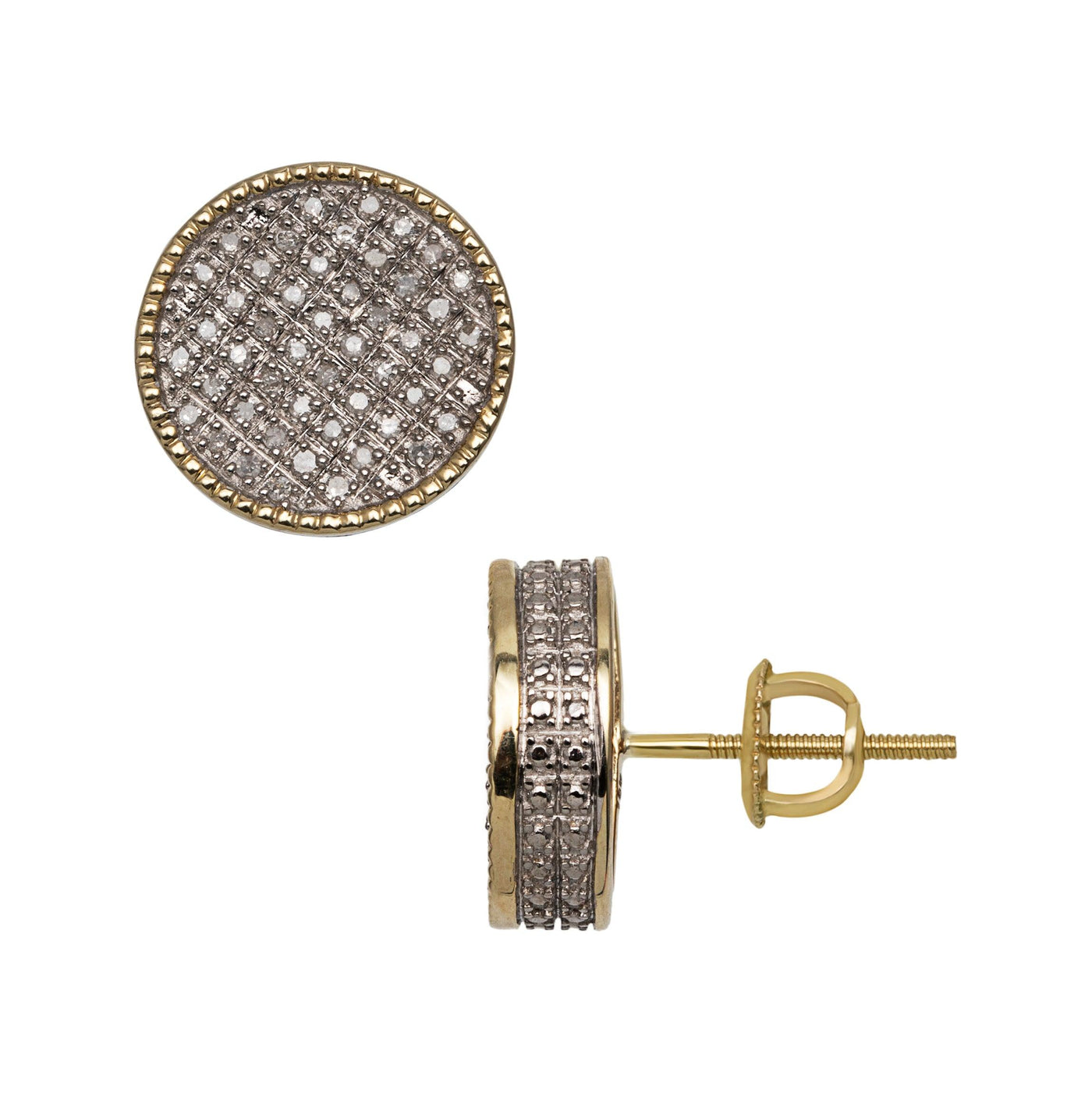 Women's Bead Framed Round Micro-Pavé Diamond Stud Earrings 0.33ct 10K Yellow Gold - bayamjewelry