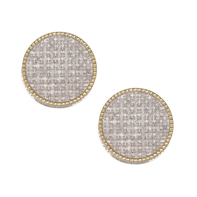 Women's Bead Framed Round Micro-Pavé Diamond Stud Earrings 0.60ct 10K Yellow Gold - bayamjewelry