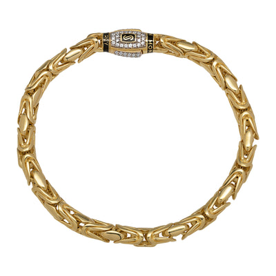 Women's Byzantine Link Chain Bracelet CZ Lock 14K Yellow Gold - Hollow - bayamjewelry