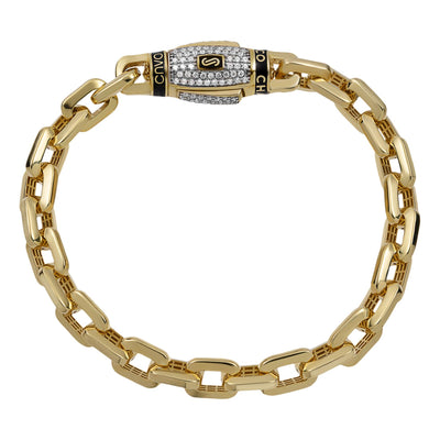 Women's Chunky Box Link Bracelet CZ Lock 14K Yellow Gold - Hollow - bayamjewelry