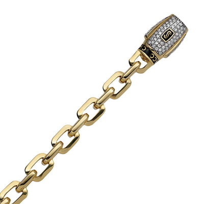 Women's Chunky Box Link Bracelet CZ Lock 14K Yellow Gold - Hollow - bayamjewelry