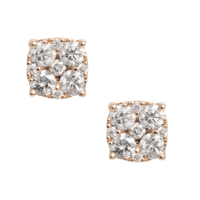 Women's Cluster Diamond Stud Earrings 1.01ct 14K Rose Gold - bayamjewelry