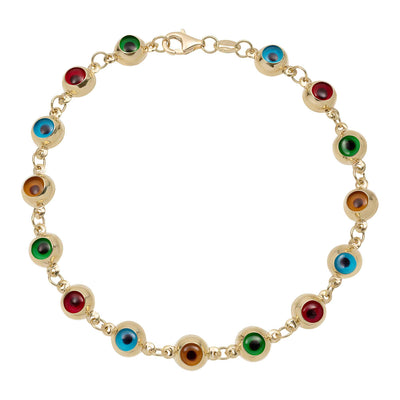 Women's Colorful Evil Eye Station Bracelet 14K Yellow Gold - bayamjewelry