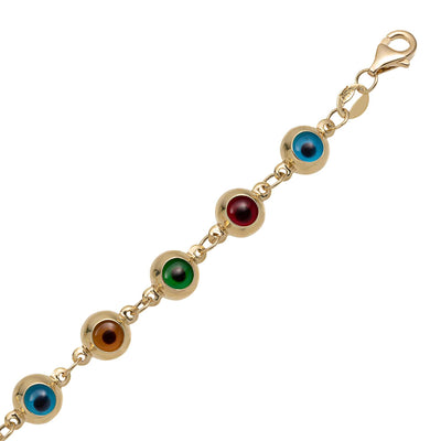 Women's Colorful Evil Eye Station Bracelet 14K Yellow Gold - bayamjewelry