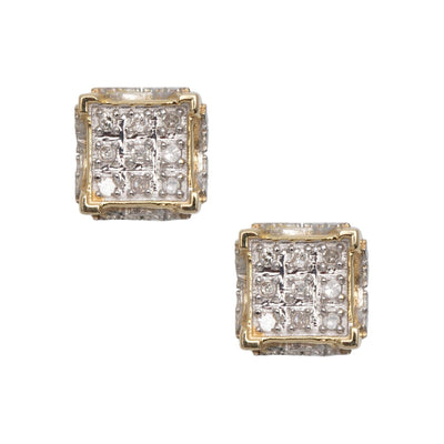 Women's Concave Square Design Micro-Pavé Diamond Stud Earrings 0.09ct 10K Yellow Gold - bayamjewelry
