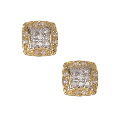 Women's Concave Square Design Micro-Pavé Diamond Stud Earrings 0.15ct 10K Yellow Gold - bayamjewelry