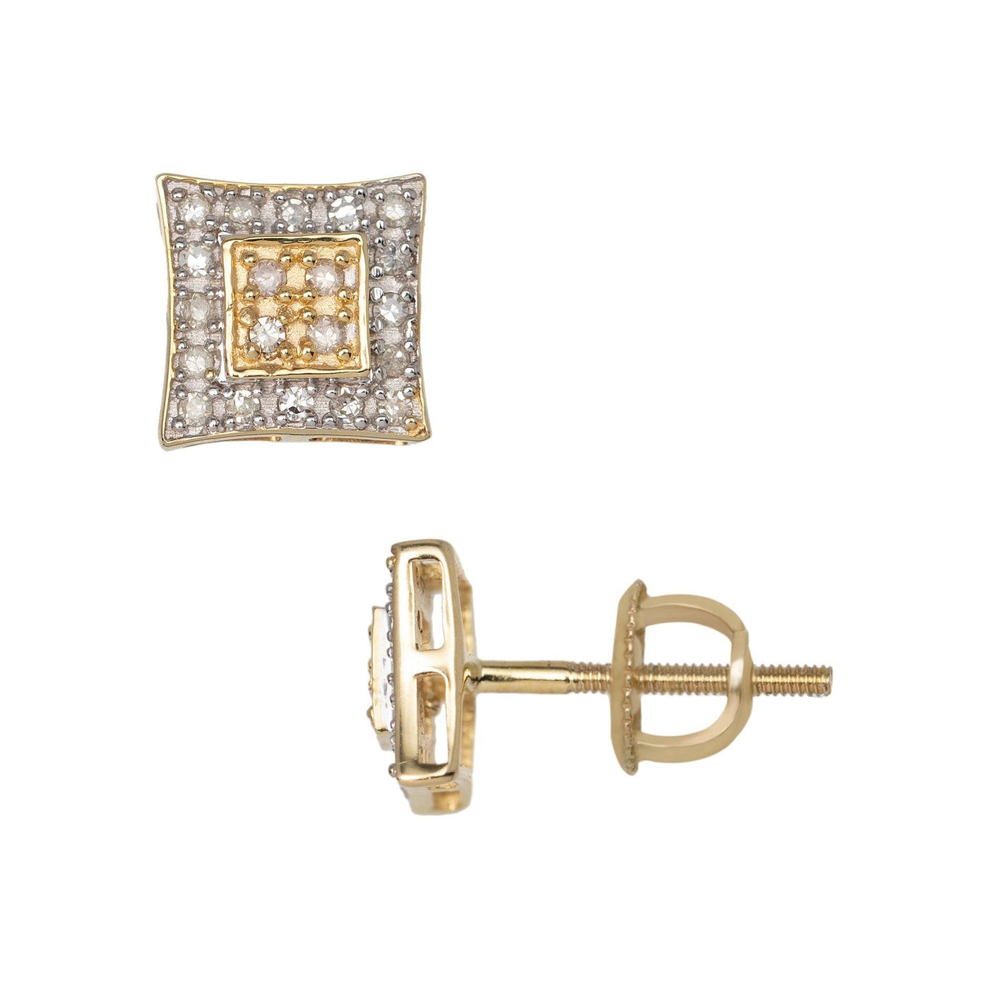 Women's Concave Square Design Micro-Pavé Diamond Stud Earrings 0.20ct 10K Yellow Gold - bayamjewelry