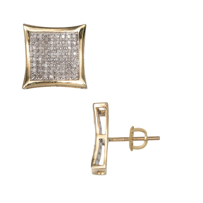 Women's Concave Square Frame Micro-Pavé Diamond Stud Earrings 0.51ct 10K Yellow Gold - bayamjewelry