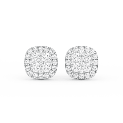 Women's Cushion Halo Cluster Diamond Stud Earrings 0.77ct 14K Gold - bayamjewelry