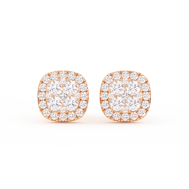 Women's Cushion Halo Cluster Diamond Stud Earrings 0.77ct 14K Gold - bayamjewelry