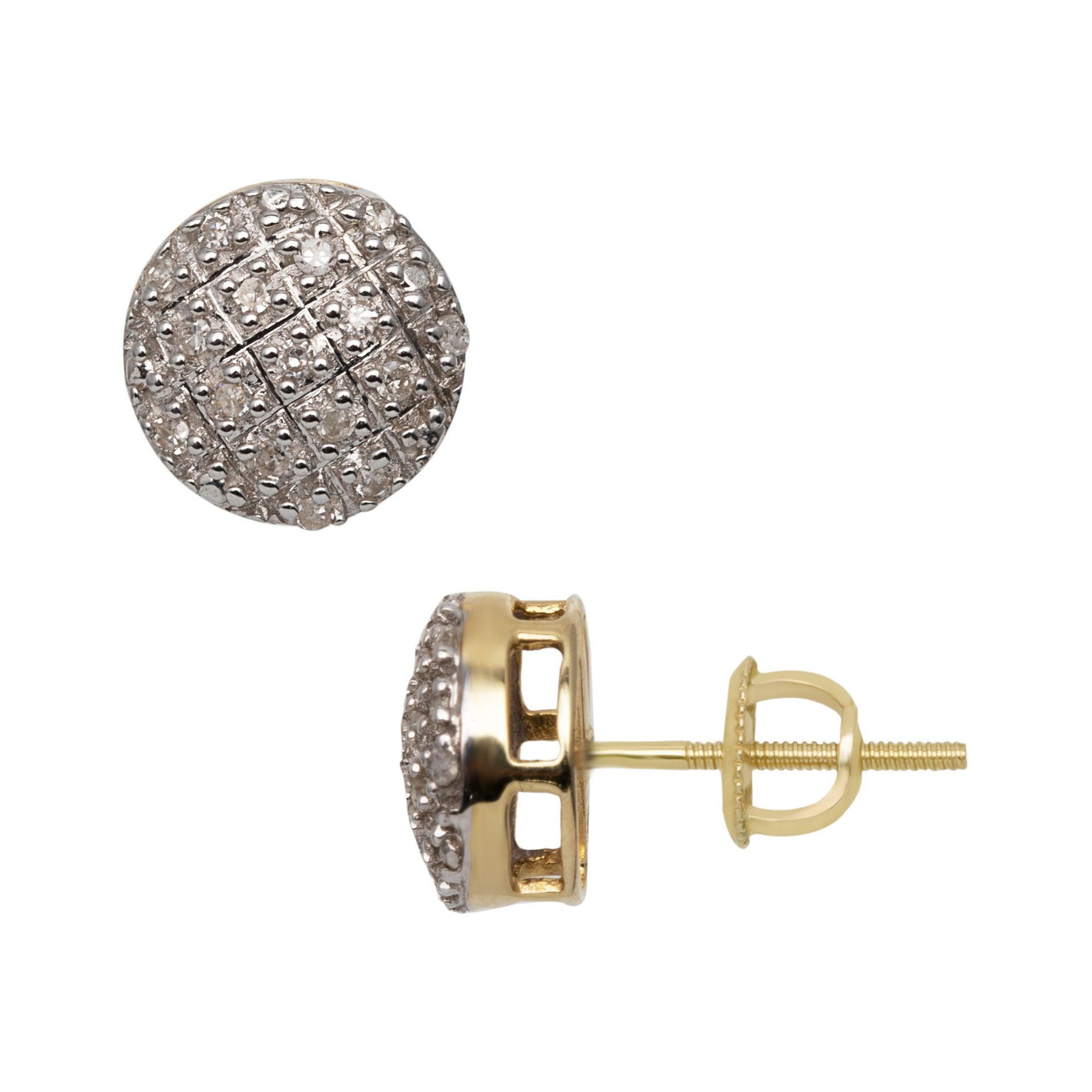 Women's Cushion Micro-Pavé Round Diamond Stud Earrings 0.15ct 10K Yellow Gold - bayamjewelry