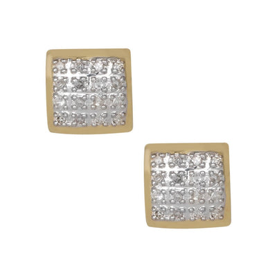 Women's Cushion Micro-Pavé Square Diamond Stud Earrings 0.11ct 10K Yellow Gold - bayamjewelry
