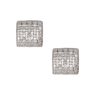 Women's Cushion Micro-Pavé Square Diamond Stud Earrings 0.17ct 10K Yellow Gold - bayamjewelry