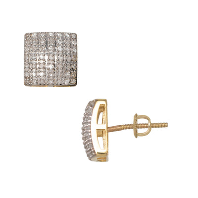 Women's Cushion Micro-Pavé Square Diamond Stud Earrings 0.43ct 10K Yellow Gold - bayamjewelry
