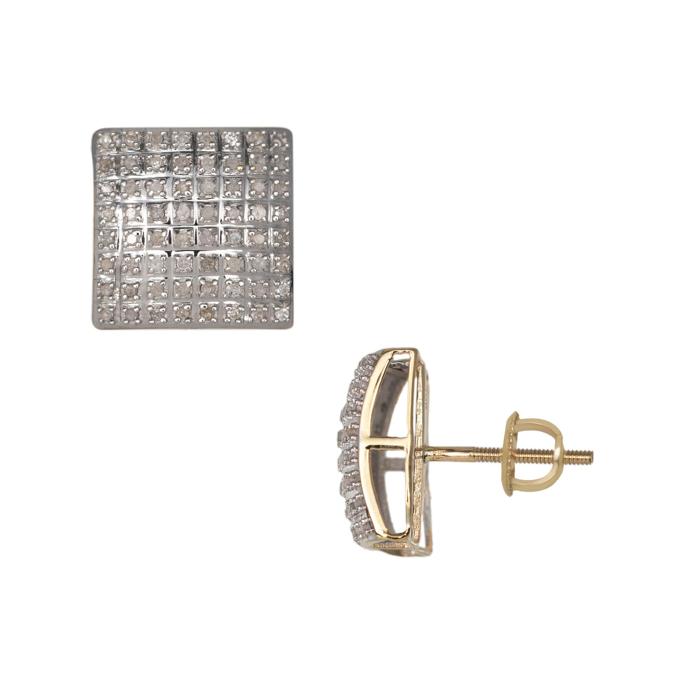 Women's Cushion Micro-Pavé Square Diamond Stud Earrings 0.48ct 10K Yellow Gold - bayamjewelry