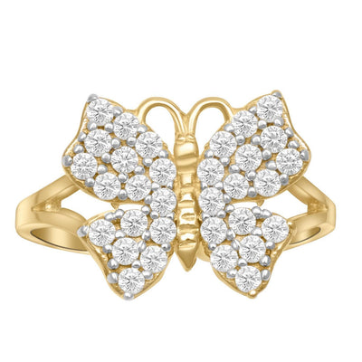 Women's CZ Butterfly Ring 10K Solid Yellow Gold Size 7 - bayamjewelry