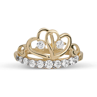 Women's CZ Crown Ring 10K Yellow Gold - bayamjewelry