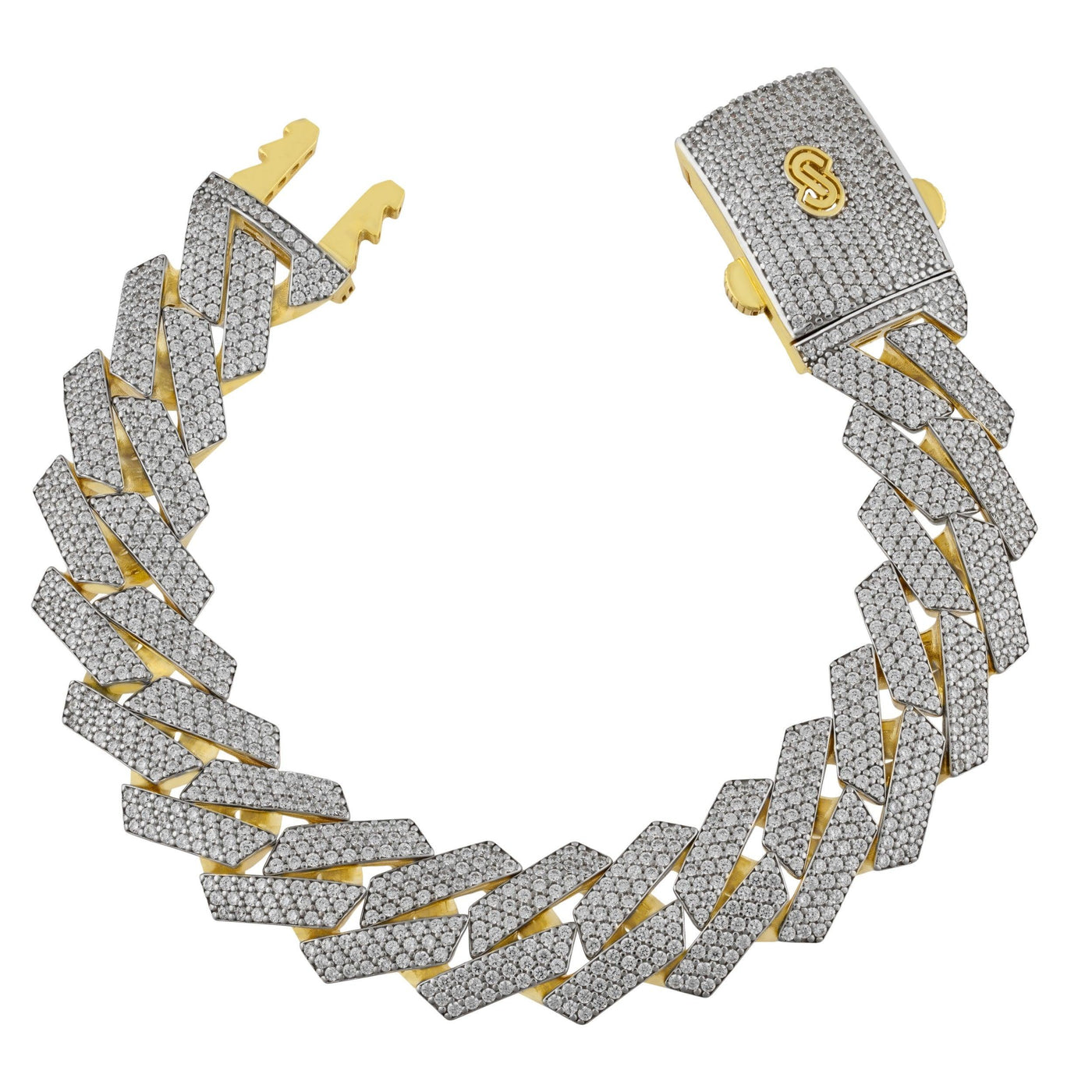 Women's CZ Edge Monaco Miami Cuban Link Bracelet 10K Yellow Gold - Hollow - bayamjewelry