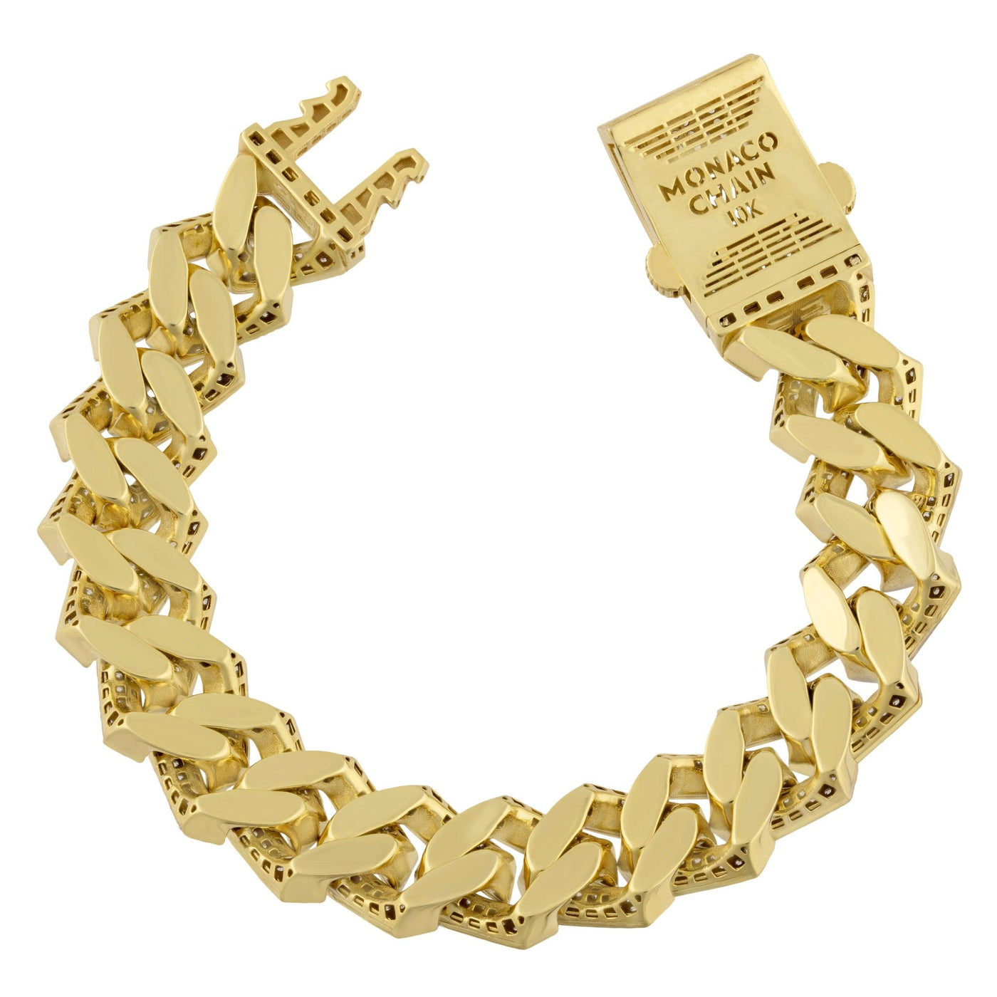 Women's CZ Edge Monaco Miami Cuban Link Bracelet 10K Yellow Gold - Hollow - bayamjewelry