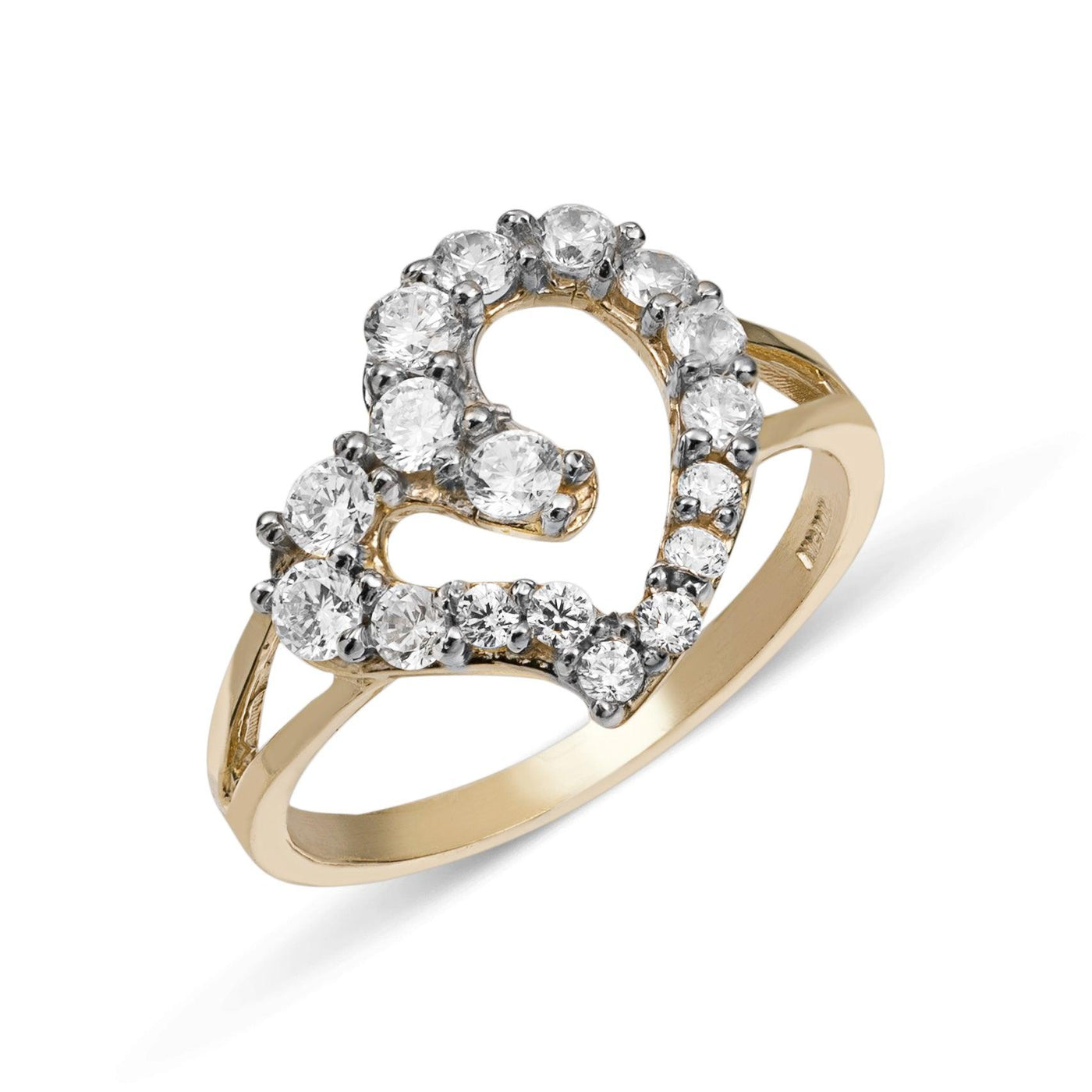 Women's CZ Heart Ring 10K Yellow Gold - bayamjewelry