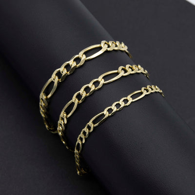 Women's Diamond Cut Figaro Link Bracelet 14K Yellow Gold - Solid - bayamjewelry